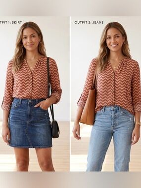 a.n.a Rust Chevron V-Neck Button Front Blouse